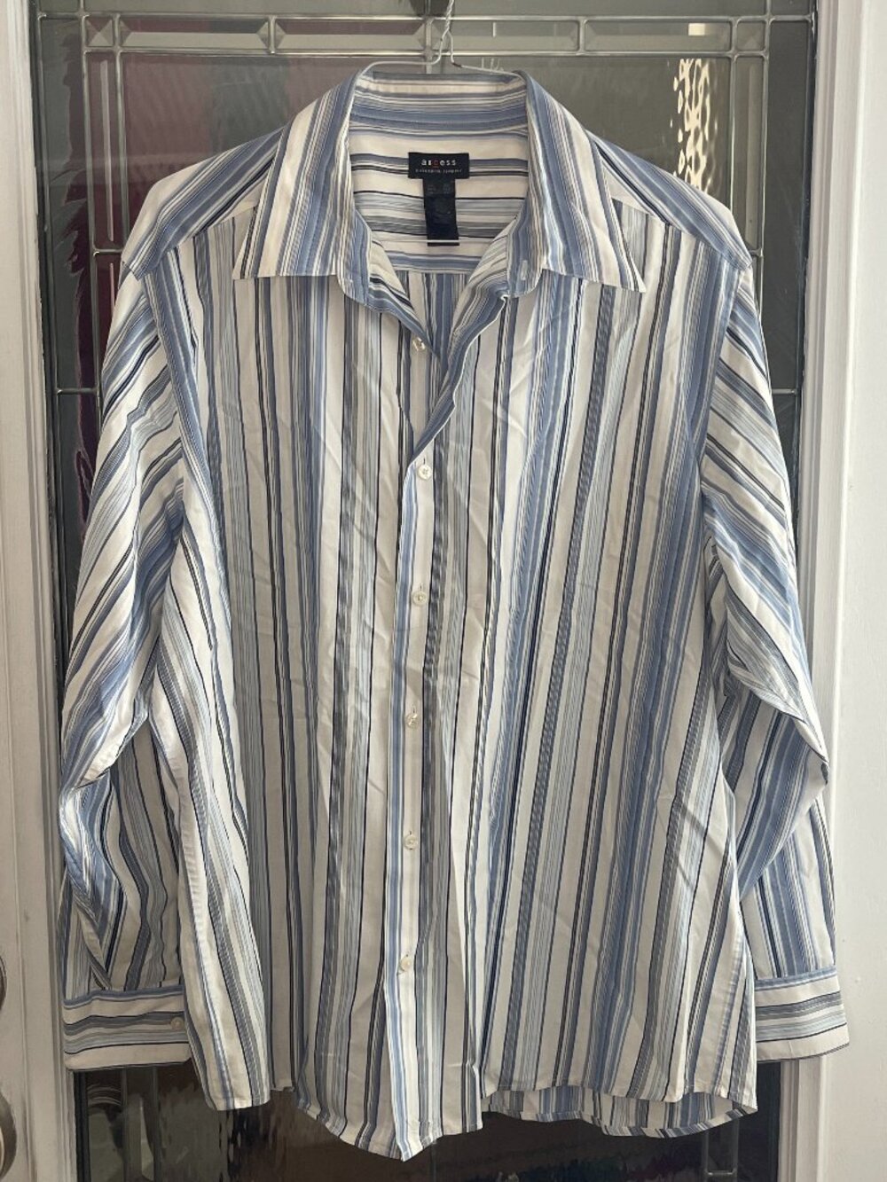Axcess by Claiborne Men's Dress Shirt XXL Blue White Stripes Long Sleeve
